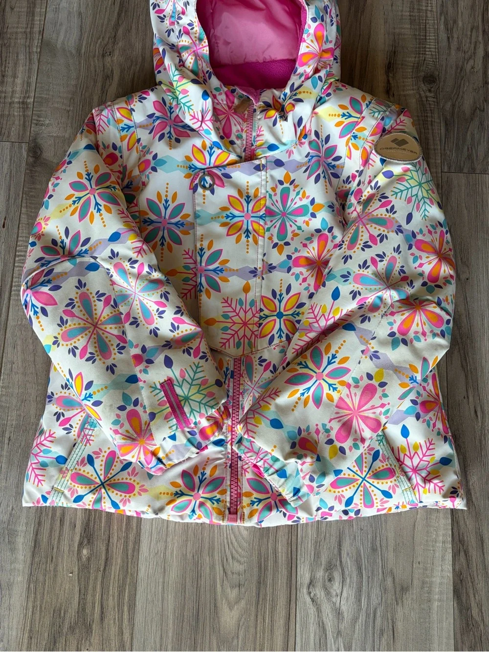 Obermeyer Livia Pink & White Floral Snowflake Winter Ski Jacket